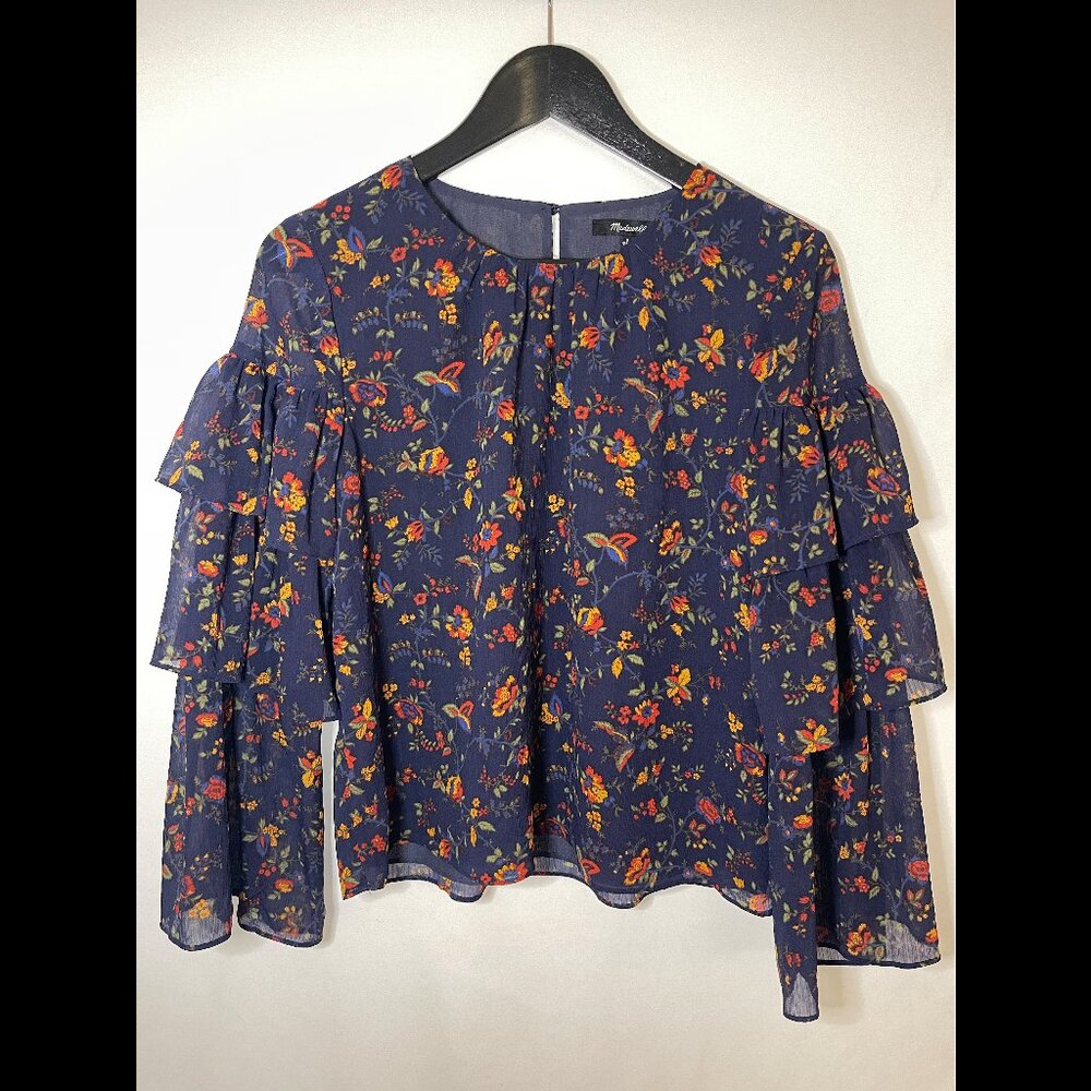 Madewell Blue Floral Ruffly Shirt (Small)